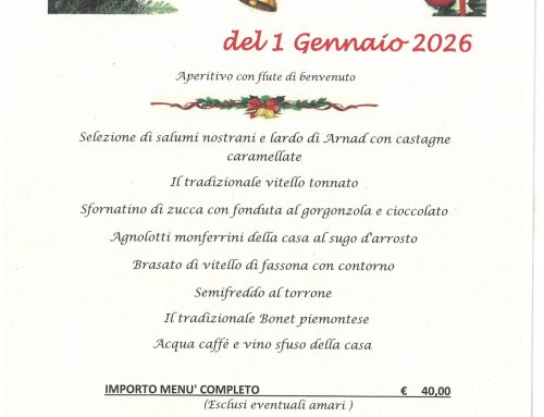MENU’ PROPOSTO GIOVEDI’ 1 GENNAIO 2026 !!!