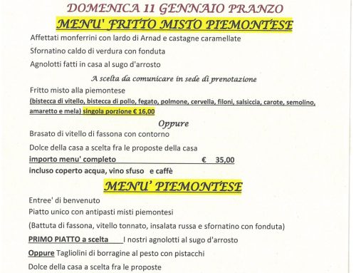 FRITTO MISTO ALLA PIEMONTESE O BRASATO CON CONTORNO!!!  MENU’ PROPOSTO PER SABATO10 E DOMENICA 11 GENNAIO  PRANZO E CENA
