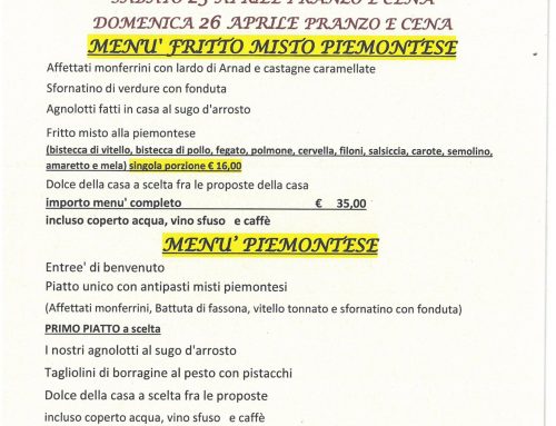 FRITTO MISTO ALLA PIEMONTESE !!!  MENU’ PROPOSTO PER SABATO 25 APRILE E DOMENICA 26 APRILE   PRANZO E CENA!! Domenica 26 aprile APERITIVO/APERICENA
