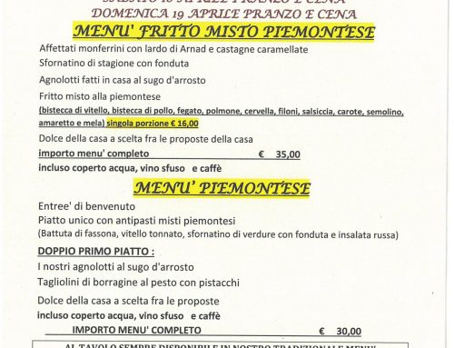 FRITTO MISTO ALLA PIEMONTESE !!!  MENU’ PROPOSTO PER VENERDI’ 17 APRILE SABATO 18 APRILE E DOMENICA 19 APRILE   PRANZO E CENA
