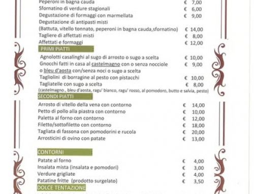 LUNEDI 1 GIUGNO PRANZO E CENA SU PRENOTAZIONE.MARTEDI 2 GIUGNO PRANZO. MEN’ ALLA CARTA MENU’ MONFERRINO A € 30,00
