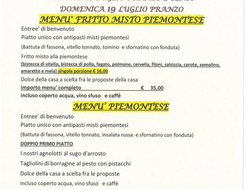 FRITTO MISTO ALLA PIEMONTESE !!!  MENU’ PROPOSTO PER SABATO 18 LUGLIO PRANZO E CENA E DOMENICA 19 LUGLIO PRANZO