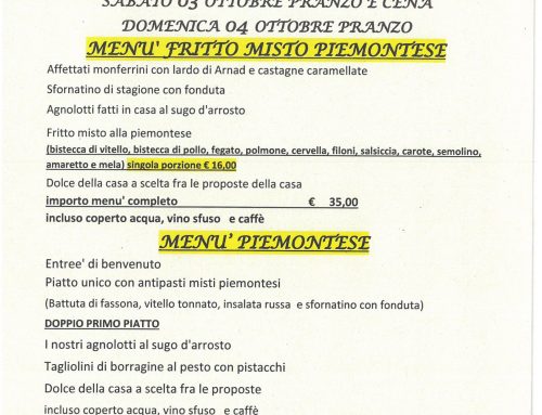 FRITTO MISTO ALLA PIEMONTESE !!!  MENU’ PROPOSTO PER SABATO 3 ORROBRE PRANZO E   CENA E DOMENICA 04 OTTOBRE  PRANZO